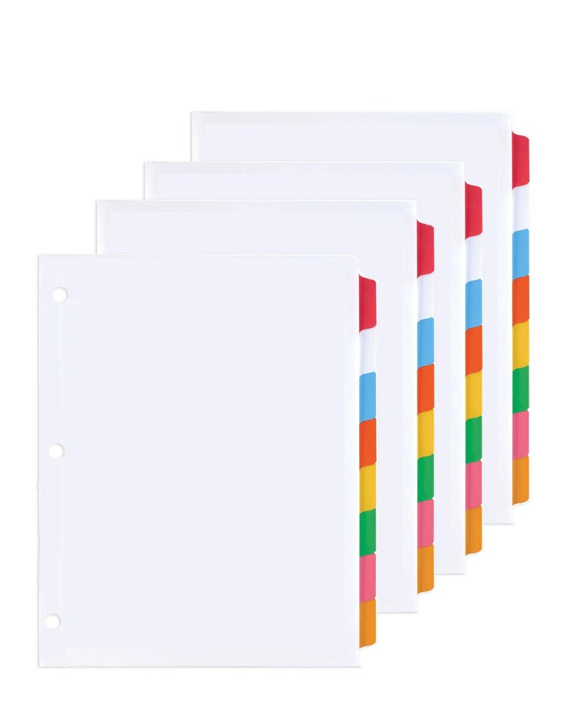 Manaloom 3 Ring Binder Dividers with 8 Color Tabs, Laminated Write-On Erasable Tabs, Tear Resistant Reinforced Binding Edge - 8.5â€ x 11â€ Letter Sized - 4-Pack - Image 1